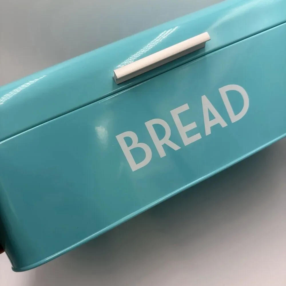 Turquoise Metal Bread Box Hinged Lid Retro Farmhouse Kitchen Storage 16.5”